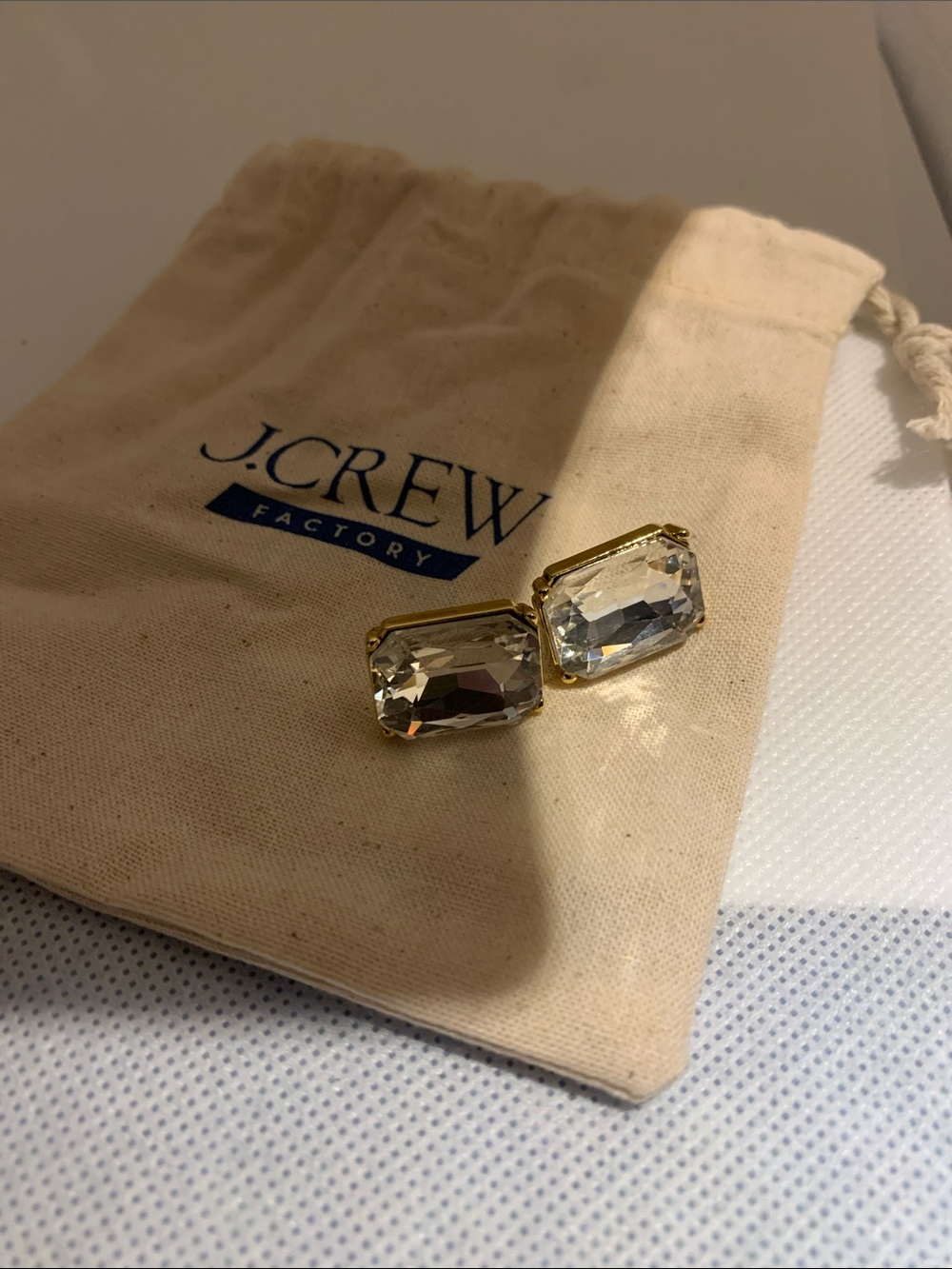 J. Crew Gold Rectangular Crystal Stud Earrings - Clear